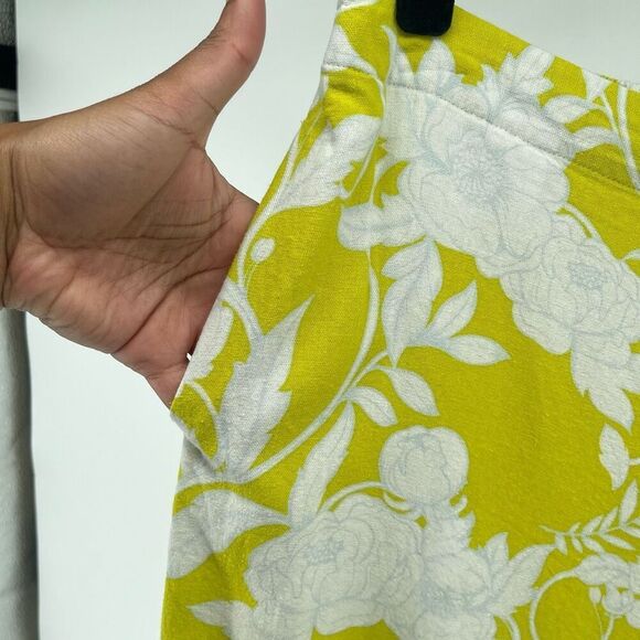 Marc New York Chartreuse Floral High Waisted Wide Leg Crop Pants M Linen Blend - Picture 5 of 13